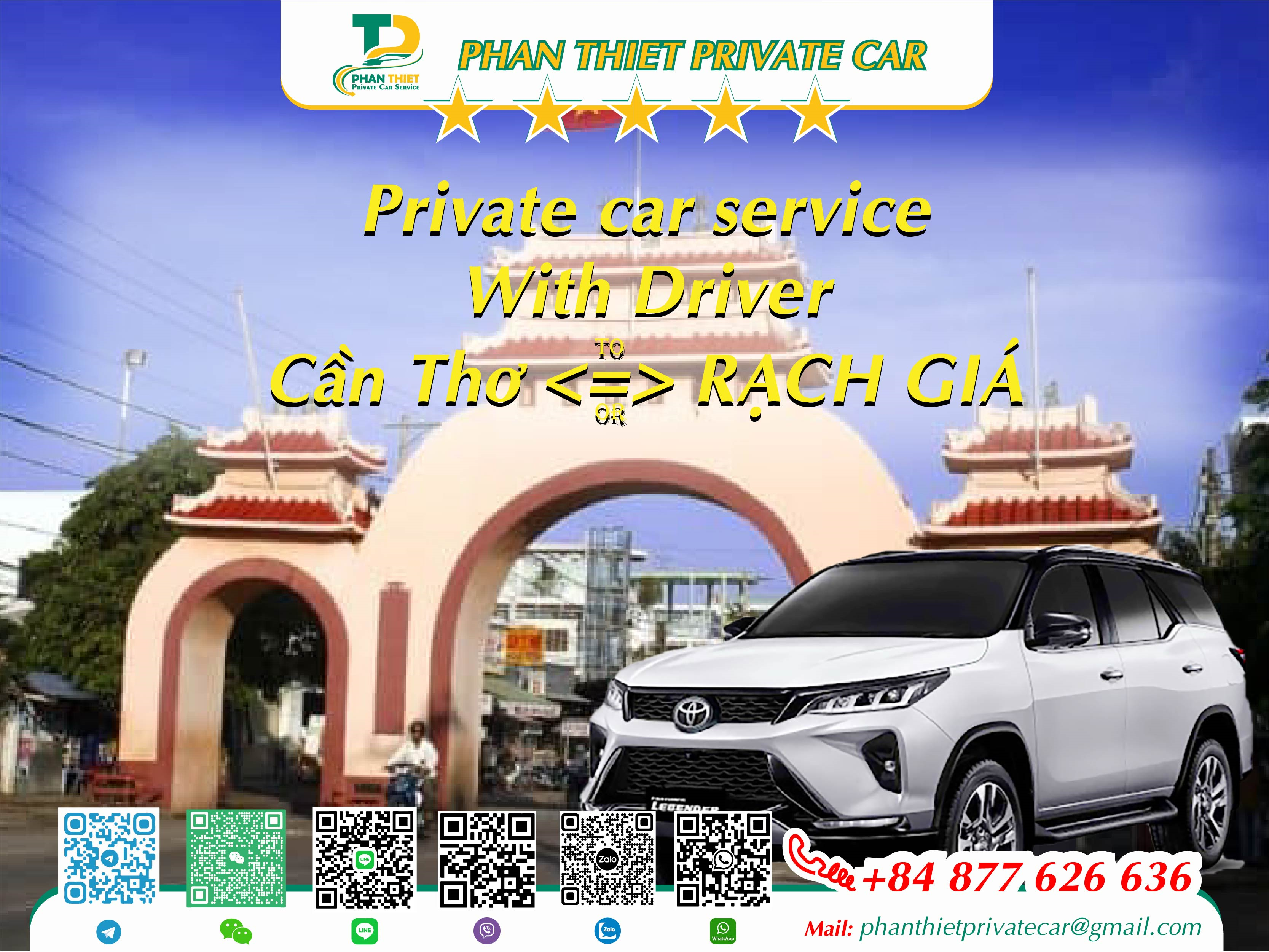 Car rental Can Tho <=> Rach Gia (private car with driver)